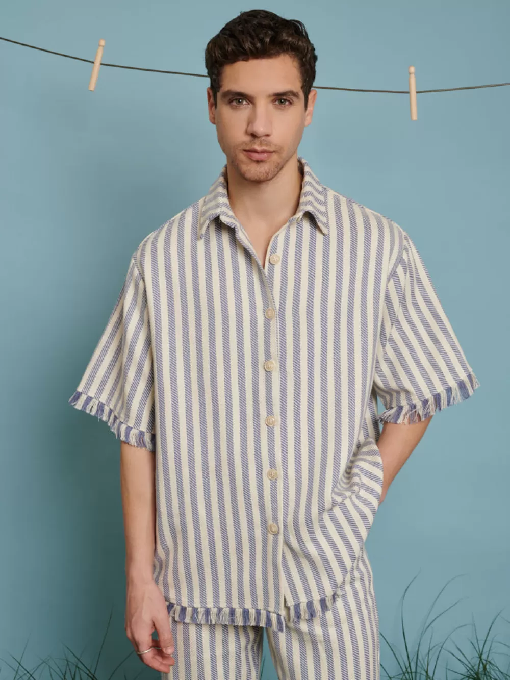 Sale Cameron Fray Stripe Boxy Shirt Shirts