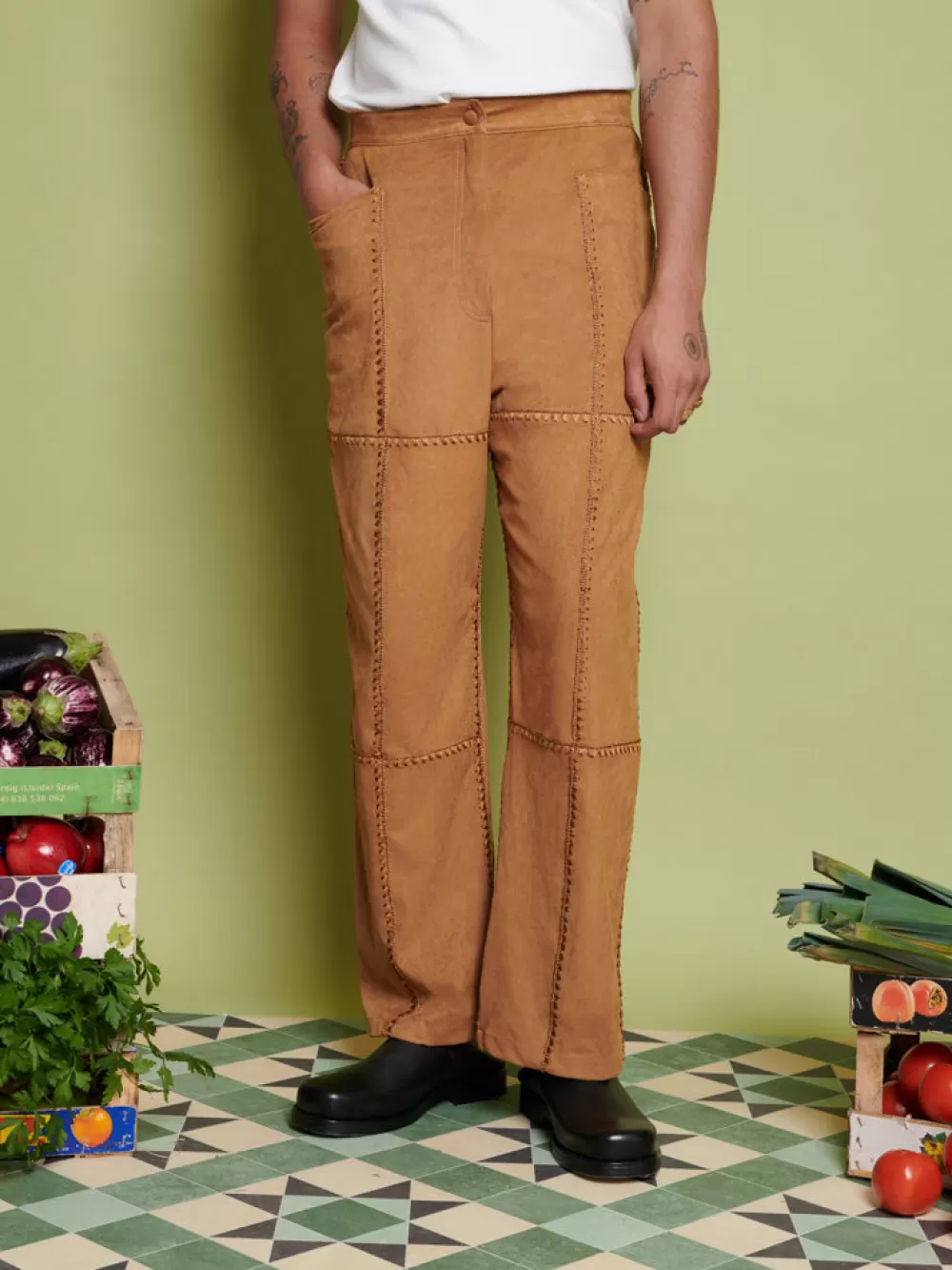 Hot Clay Patchwork Trousers Trousers