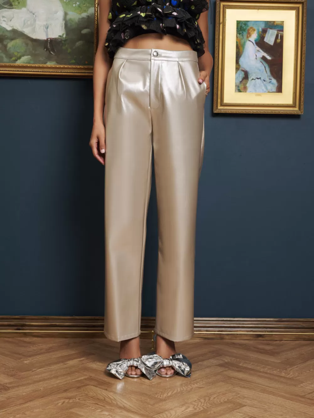 Cheap Deco Metallic Trousers Women Bottoms