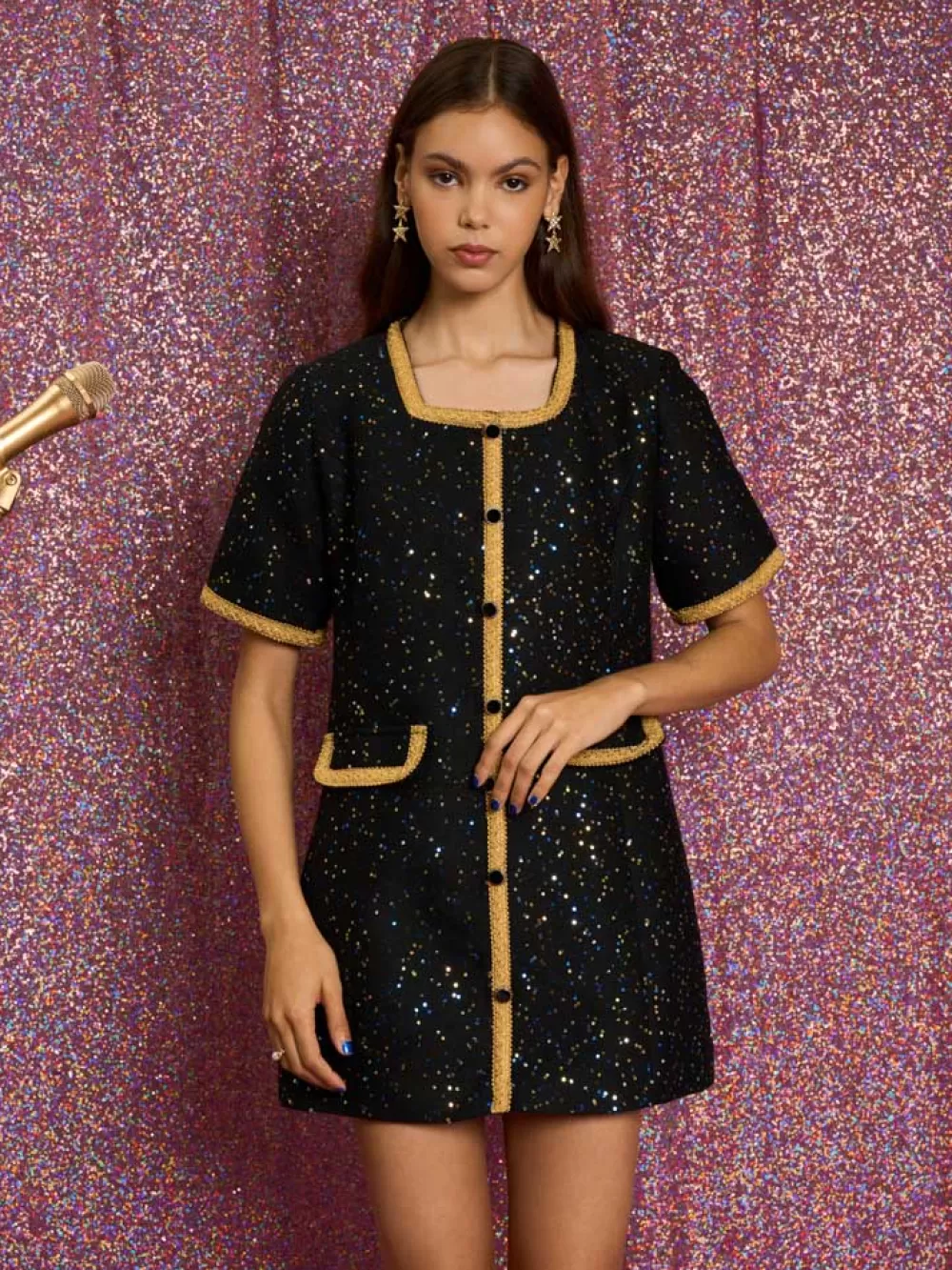 Best Disco Boucle Mini Dress Women Dresses