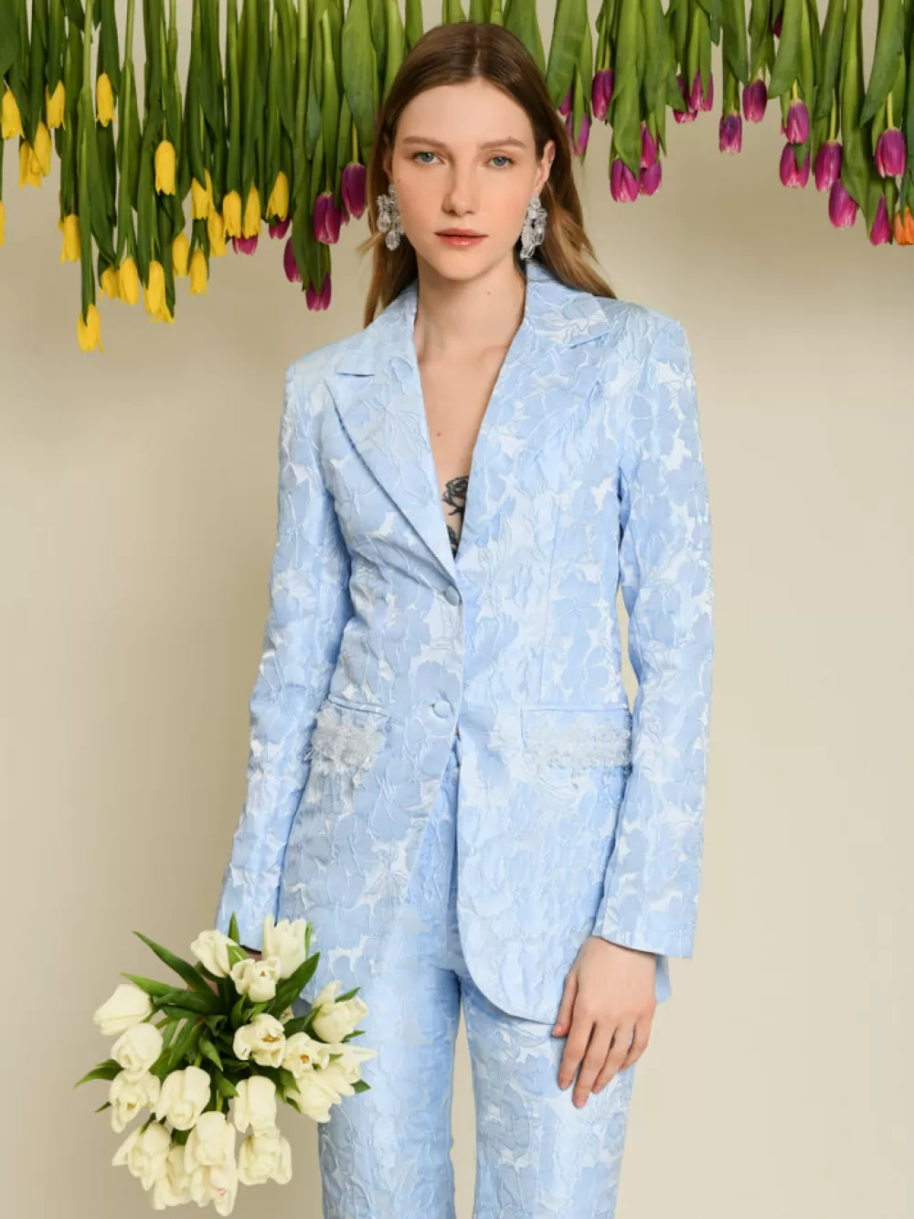 Shop DREAM Fleur Jacquard Embellished Blazer Women Jackets | Dream