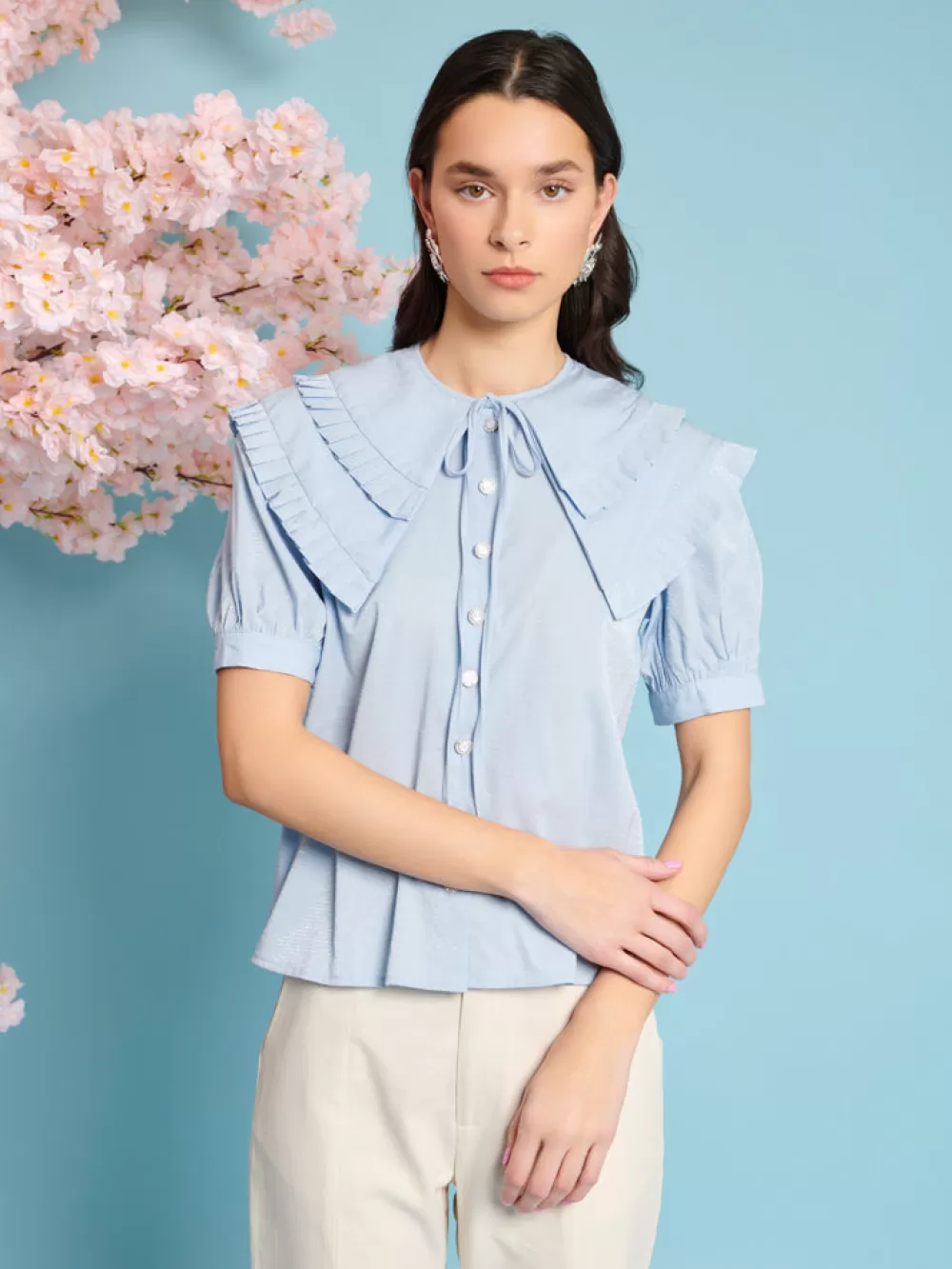 Flash Sale Flutter Pleat Blouse Women Tops