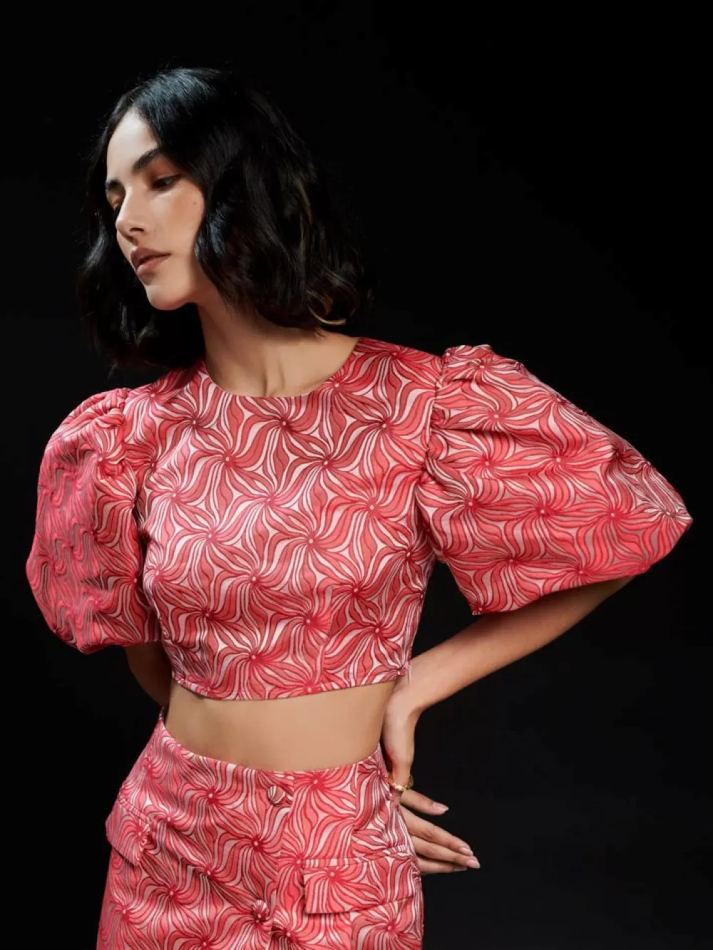 Hot Ghospell Alba Jacquard Crop Top Women Tops | Ghospell