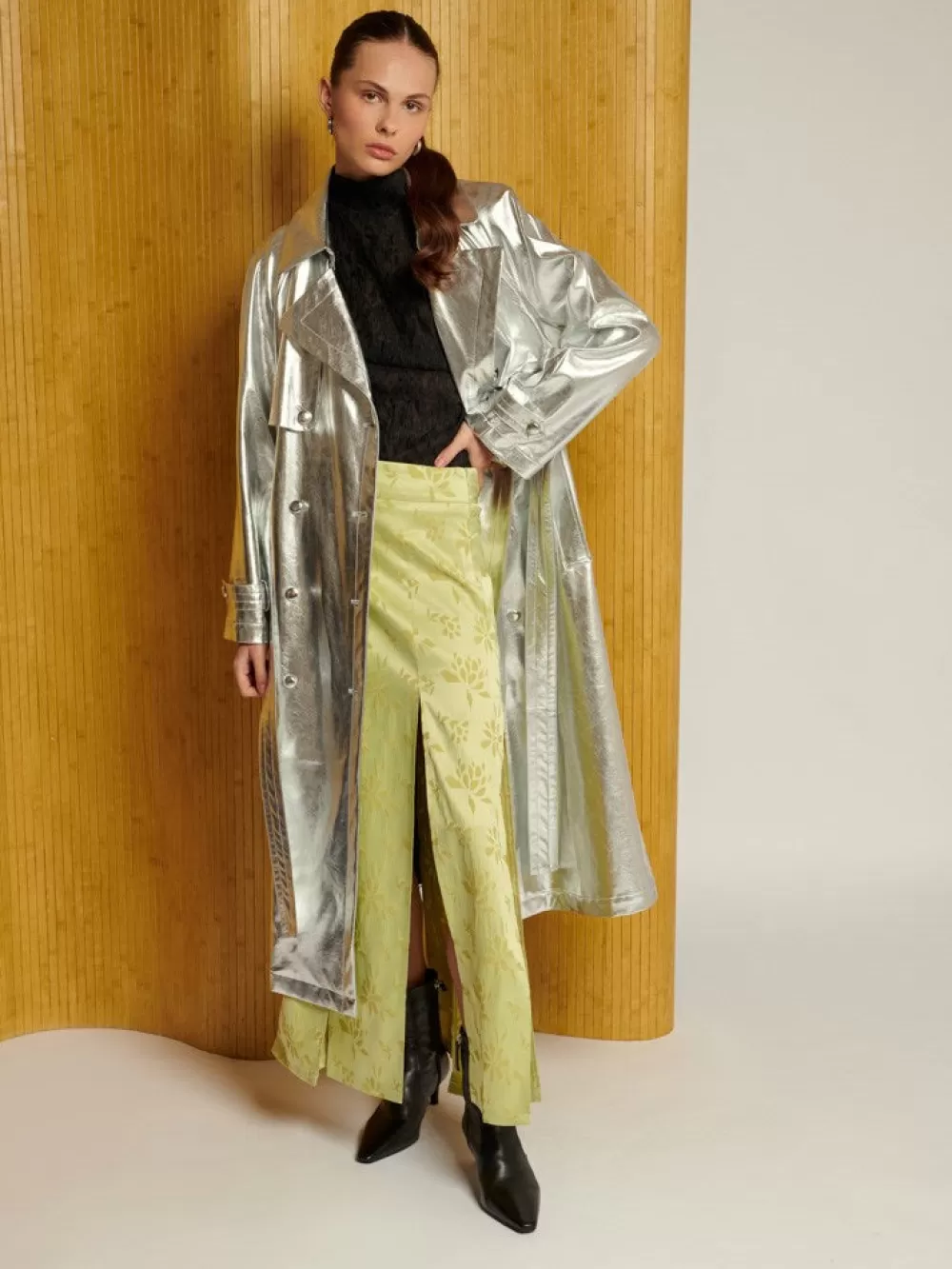 Store Ghospell Brody Metallic Trench Coat Women Jackets | Ghospell