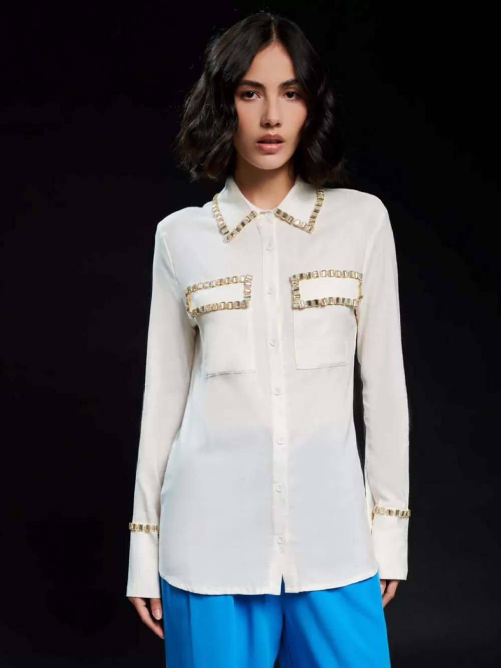 Flash Sale Ghospell Dana Embellished Pocket Shirt Women Tops | Ghospell