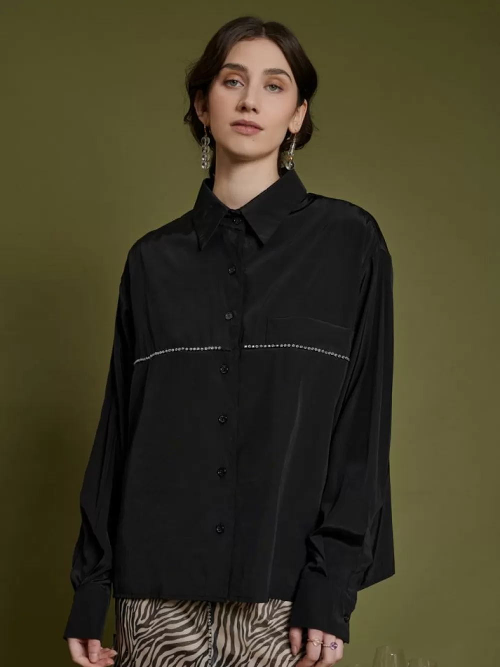 New Ghospell Indra Topstitch Shirt Women Tops | Ghospell