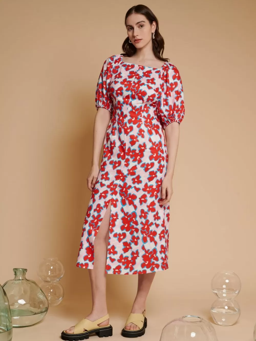 Outlet Ghospell Scout Floral Midi Dress Women Dresses | Ghospell