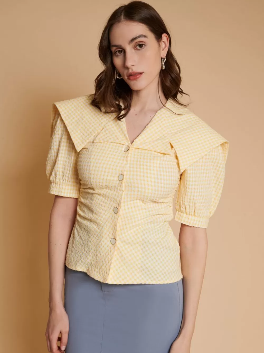 Online Ghospell Una Gingham Shirt Women Tops | Ghospell