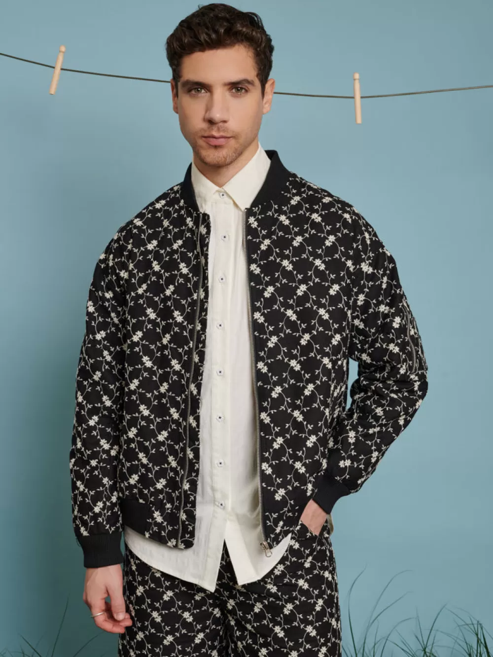 Shop Milo Floral Denim Bomber Jacket Jackets