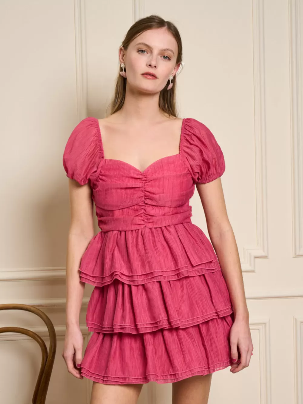 Best Sale Raspberry Ruffle Mini Dress Women Dresses