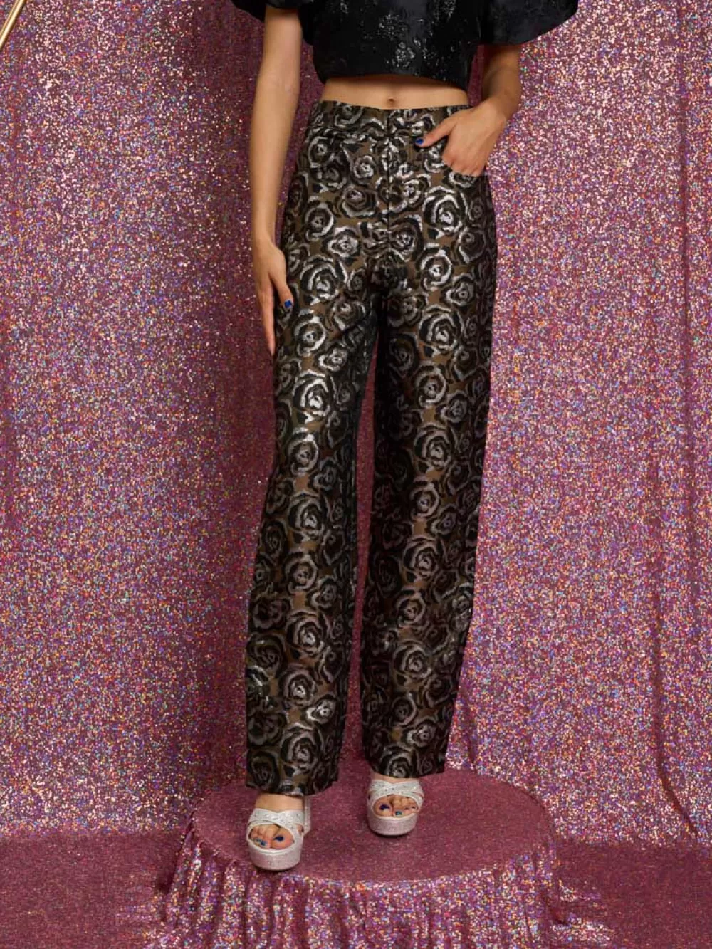 Clearance Rhythm Rose Jacquard Trousers Women Bottoms