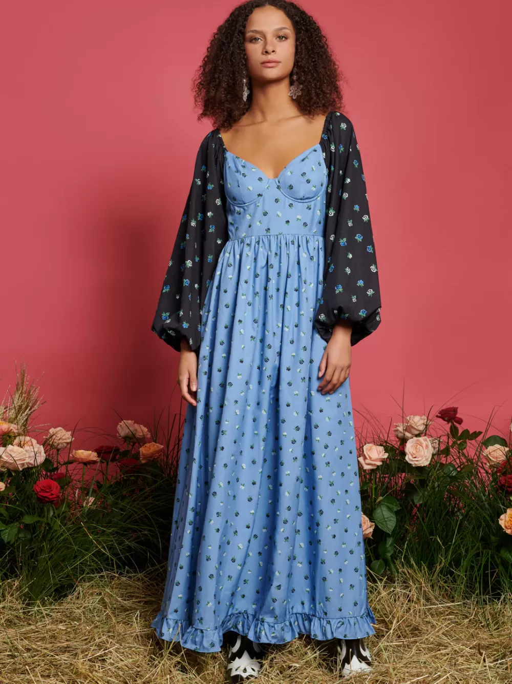 Clearance Saddle Floral Maxi Dress Women Dresses