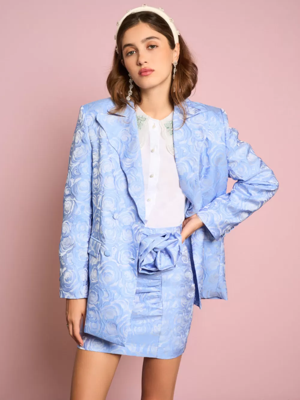 Cheap Sapphire Rose Jacquard Blazer Women Jackets