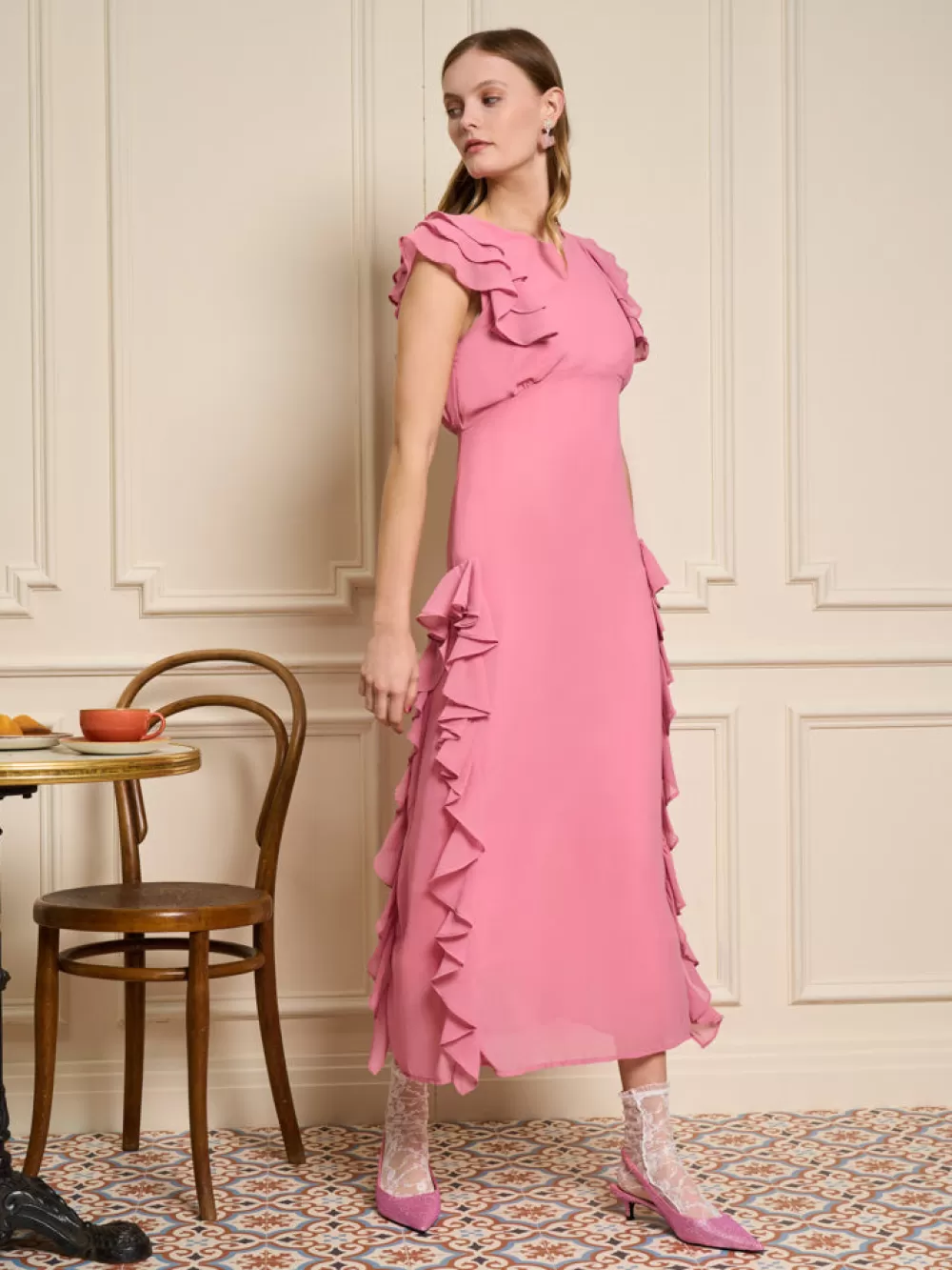 Sale Sucre Ruffles Midi Dress Women Dresses